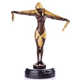 Mutasd a Táncosnő sállal, női akt bronz szobor, Art Deco részleteit! Kép a Táncosnő sállal, női akt bronz szobor, Art Deco