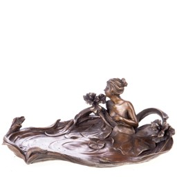 Mutasd a Fürdőző nő, tavirózsákkal - bronz szobor, Jugendstil részleteit! Kép a Fürdőző nő, tavirózsákkal - bronz szobor, Jugendstil
