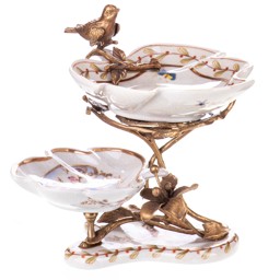 Mutasd a Porcelán-bronz etagère, madárral, liliommal részleteit! Kép a Porcelán-bronz etagère, madárral, liliommal