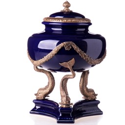 Mutasd a Porcelán-bronz urna, tároló, halakkal részleteit! Kép a Porcelán-bronz urna, tároló, halakkal