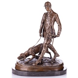 Mutasd a Vadász vadászkutyával - bronz szobor márványtalpon részleteit! Kép a Vadász vadászkutyával - bronz szobor márványtalpon