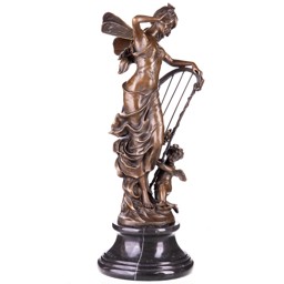 Mutasd a Nő hárfával, angyallal bronz szobor, Jugendstil részleteit! Kép a Nő hárfával, angyallal bronz szobor, Jugendstil