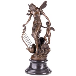 Mutasd a Nő hárfával, angyallal bronz szobor, Jugendstil  részleteit! Kép a Nő hárfával, angyallal bronz szobor, Jugendstil