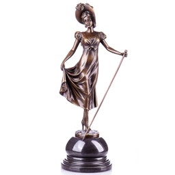 Mutasd a Nő sétapálcával - bronz szobor, Jugendstil részleteit! Kép a Nő sétapálcával - bronz szobor, Jugendstil