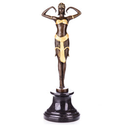 Mutasd a Táncosnő arany színű ruhában - bronz szobor, Art Deco részleteit! Kép a Táncosnő arany színű ruhában - bronz szobor, Art Deco