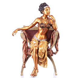 Mutasd a Táncosnő széken - színezett bronz szobor, Art Deco részleteit! Kép a Táncosnő széken - színezett bronz szobor, Art Deco