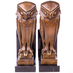 Mutasd a Bagoly könyvtámasz (2db) - bronz szobor márványtalpon, Art Deco részleteit! Kép a Bagoly könyvtámasz (2db) - bronz szobor márványtalpon, Art Deco