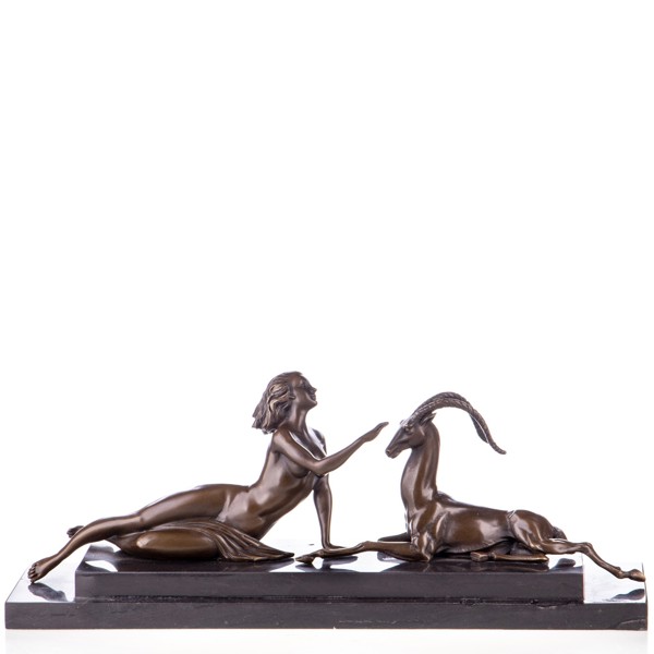 Nő akt antiloppal, bronz szobor, Art Deco képe