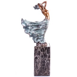 Női akt kék patinával - bronz szobor márványtalpon képe