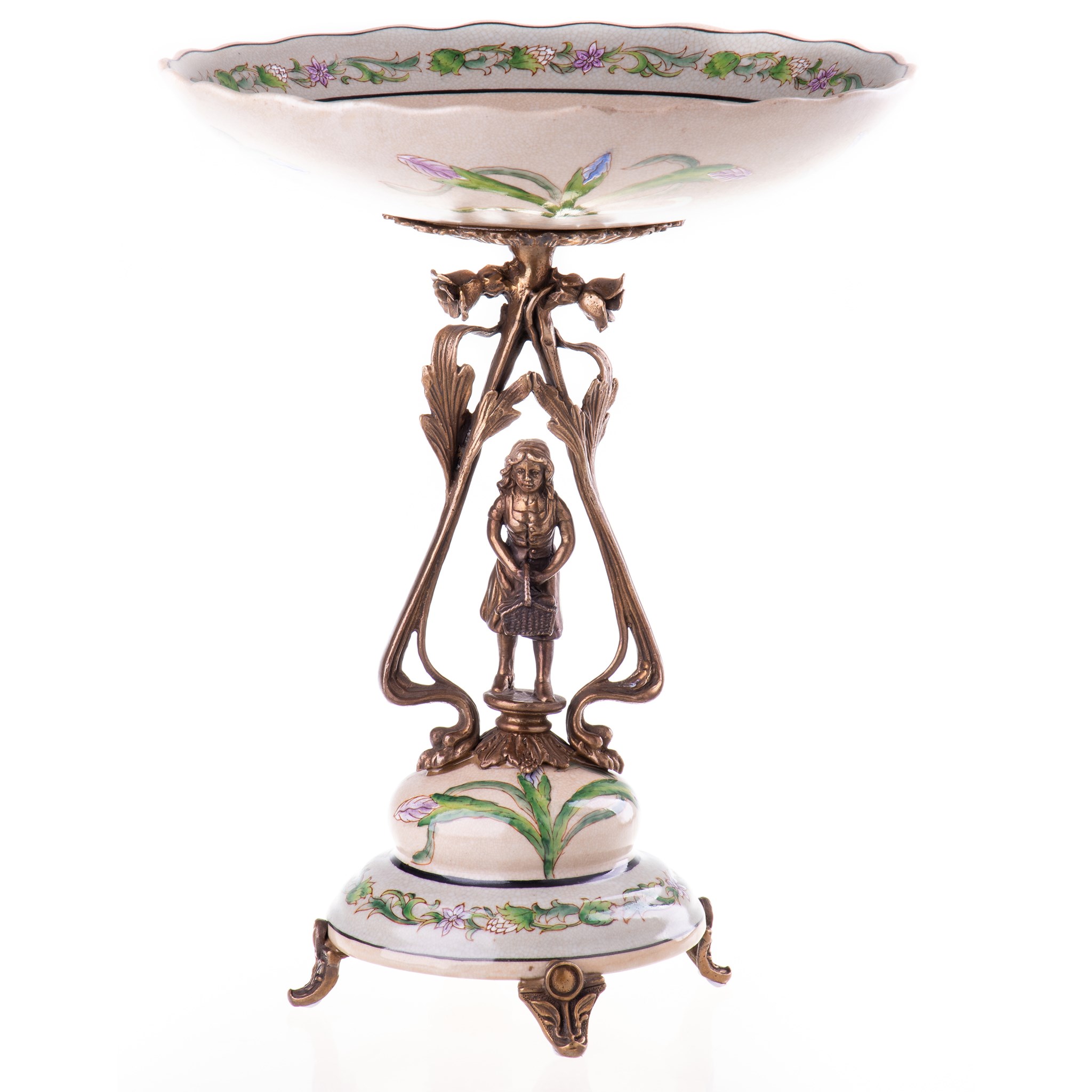 Porcelán-bronz Jugendstil tál képe