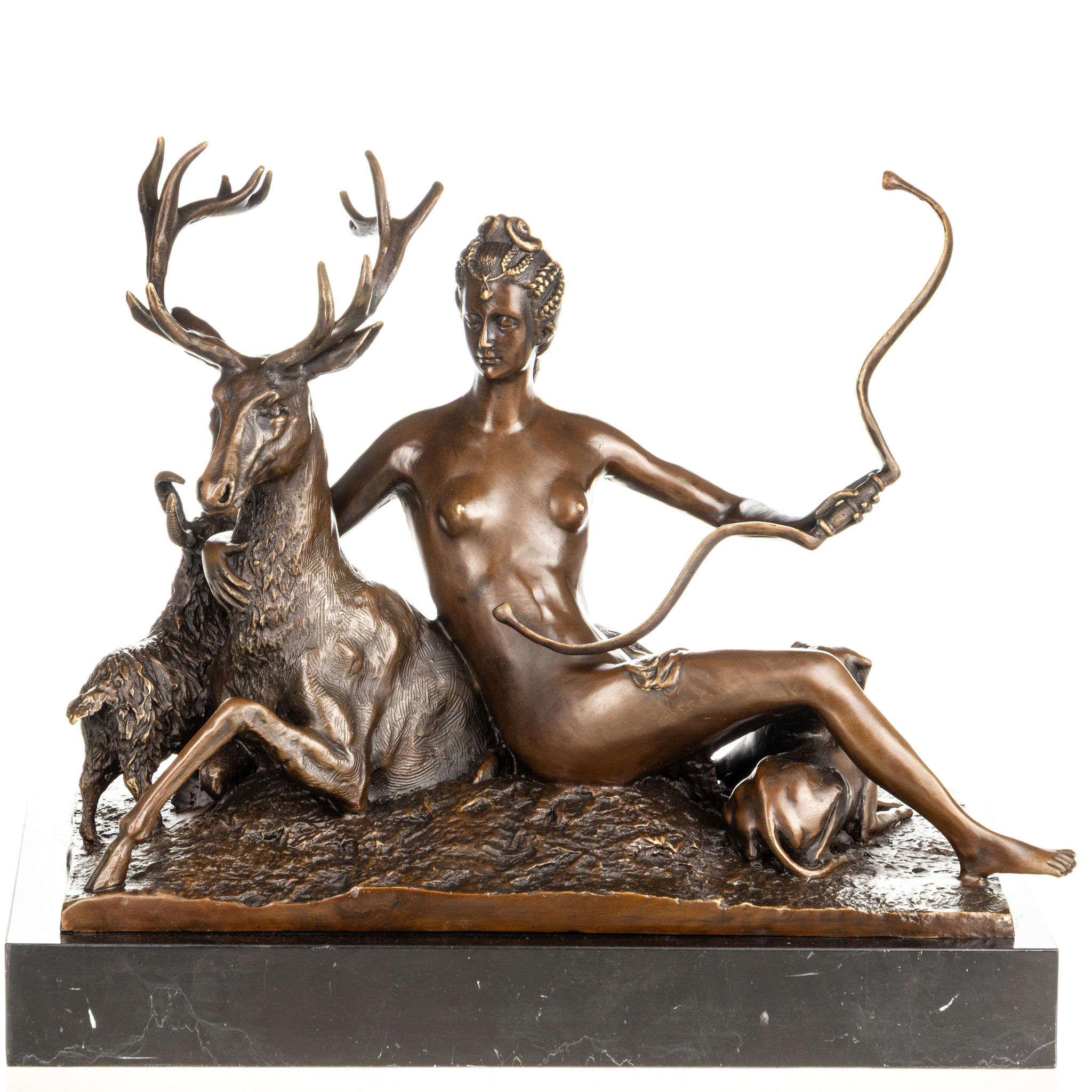 Diana szarvassal, mitológiai bronz szobor